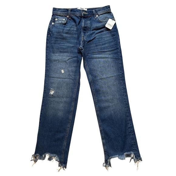 Free People Jeans Womens 25 Blue Sequoia Distressed Button Fly Raw Hem Denim - Picture 1 of 10